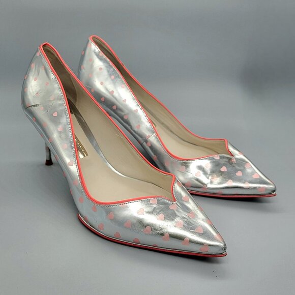 Sophia Webster Luella Silver Foil Heart Print Pums